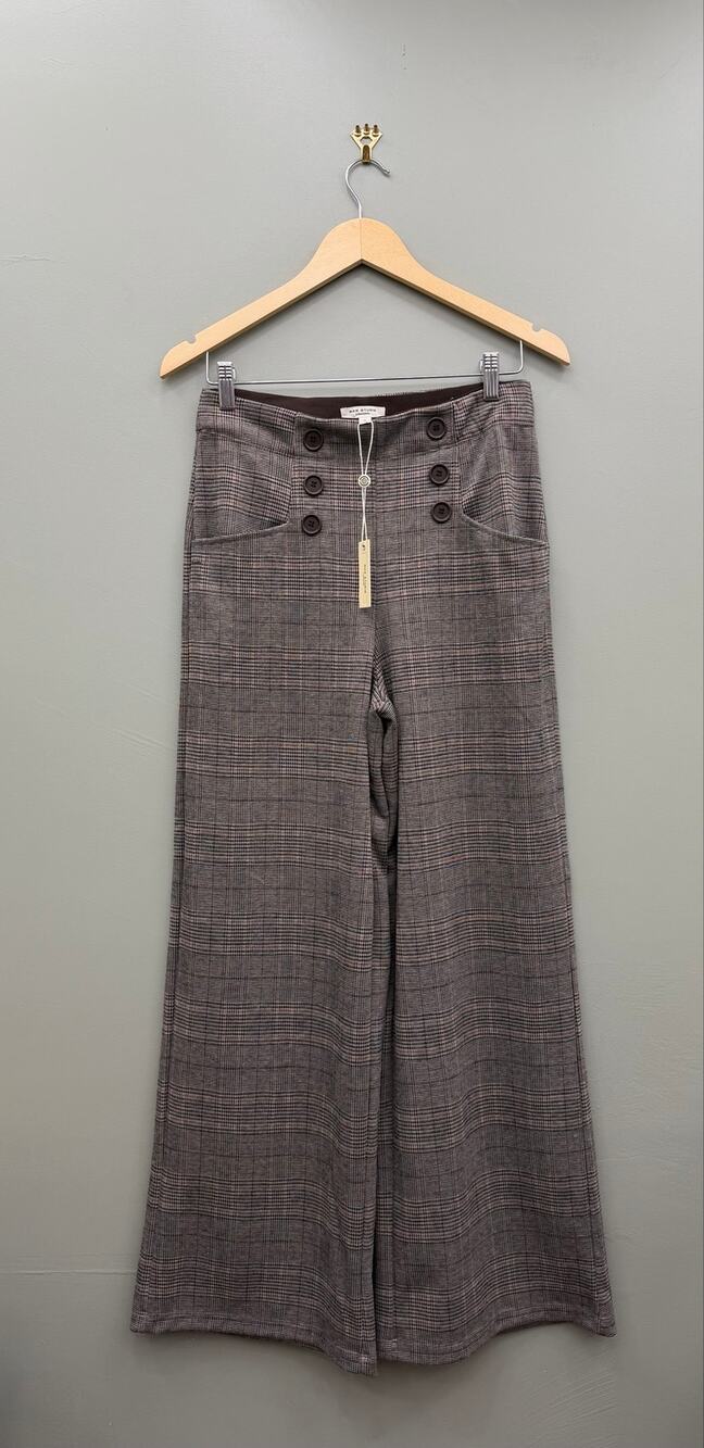 Max Studio London Plaid Wide Leg Sailor Pants Elastic Waist Medium NWT